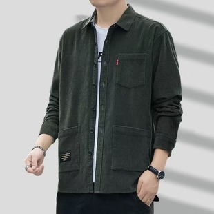 重磅灯芯绒长袖衬衫男士秋冬款工装长袖休闲衬衣男装外套夹克上衣
