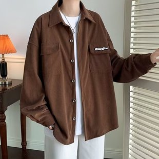 春秋季灯芯绒长袖衬衫男韩版潮流痞帅气衬衣ins潮牌日系宽松外套