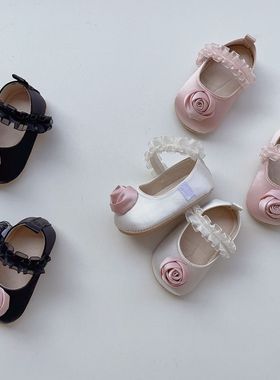 韩版夏季女宝宝可爱蕾丝学前鞋防掉透气软底百日宴周岁公主鞋夏季