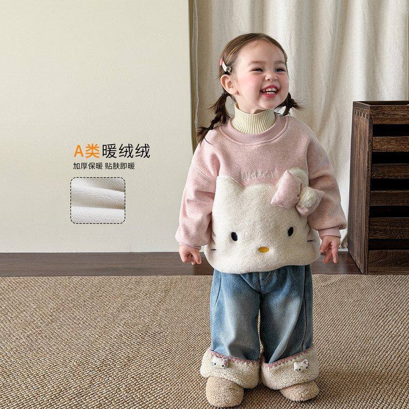 冬季女宝宝加厚加绒卫衣套装