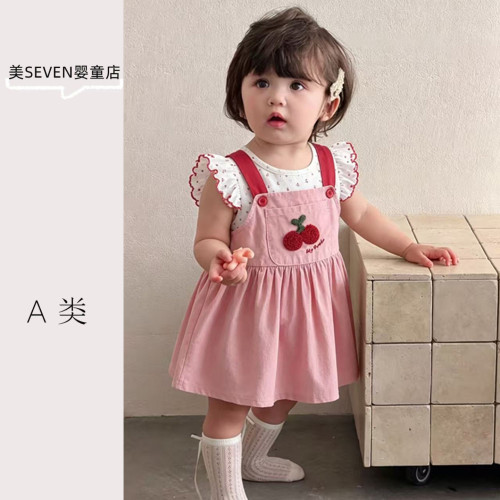 夏季女童A类樱桃连衣裙两件套