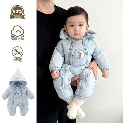 冬季加厚白鸭绒新生儿连体衣