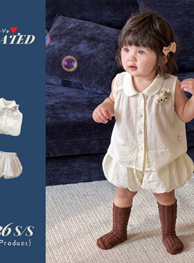 1岁女宝宝衣服女童无袖衬衫T花苞短裤两件套薄款外出夏季女孩套装