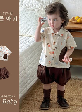 男宝夏季童装男童套装小童韩版洋气纯棉衬衫短袖休闲短裤夏款衣服
