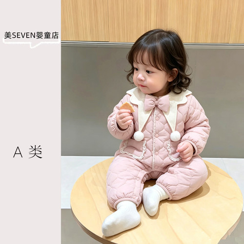 女宝宝秋冬薄棉可爱连体棉服外出