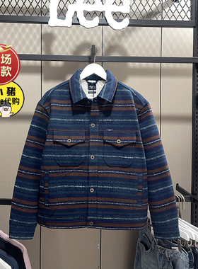 Lee商场同款条纹夹克加绒加厚棉服羊毛棉衣男外套冬季刺绣上衣