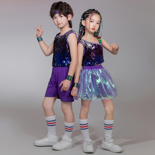 儿童拉拉队演出服小学生运动会啦啦操表演服装夏街舞嘻哈潮服酷帅