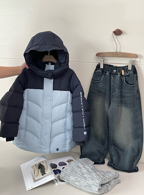 牛哆哆儿童羽绒服2025冬装新款中大童拼色外套男童白鸭绒65017