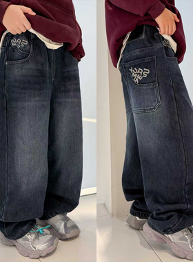 大E小e男童加绒牛仔裤2025冬装新款中大儿童加厚一体绒裤子66607