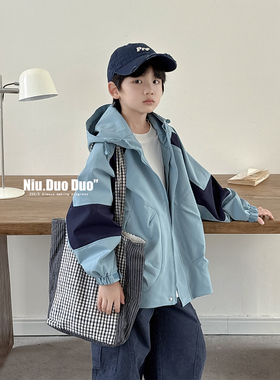 牛哆哆男童外套春秋装新款儿童连帽中大童撞色夹克休闲上衣39236