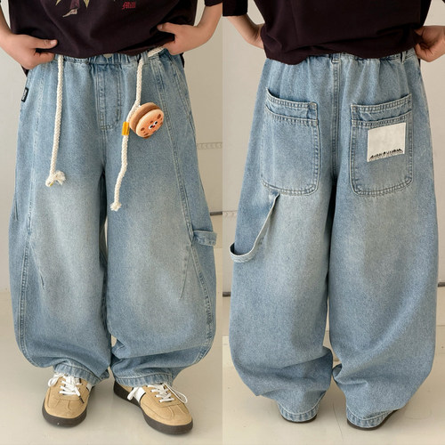 大E小e童装儿童牛仔裤2026春装男女童弯刀裤直筒裤子工装裤89929