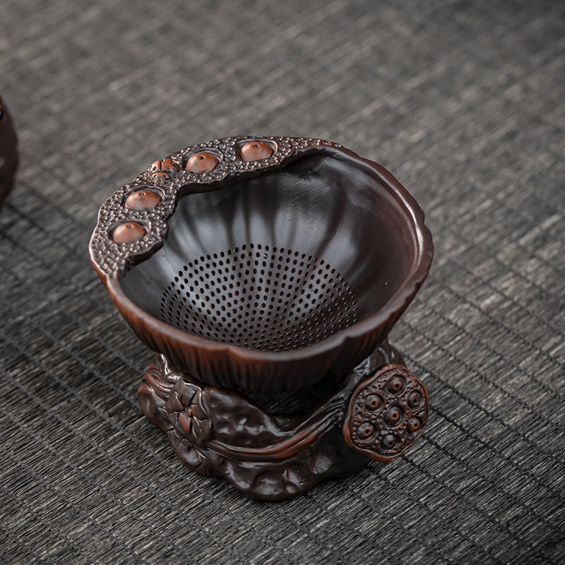 紫砂紫陶莲蓬茶漏茶滤茶宠禅意