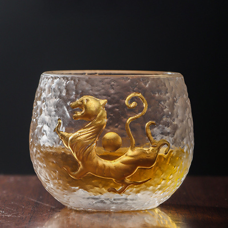 茗客创意浮雕玻璃加厚茶杯