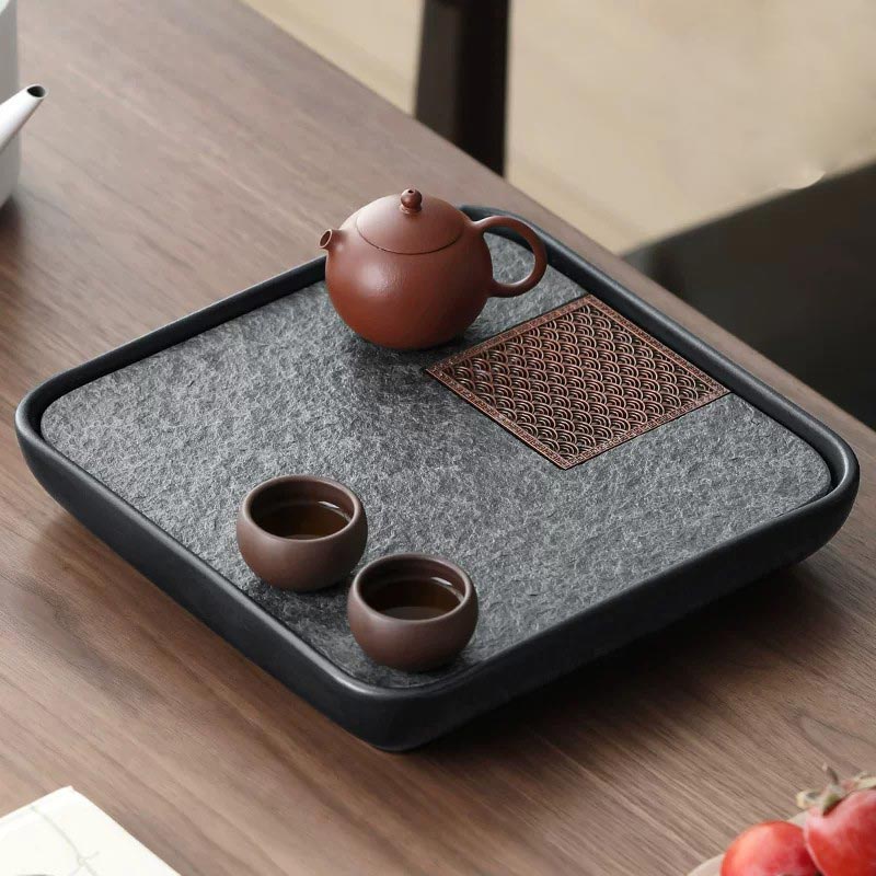 天然陶瓷乌金石储水式茶盘