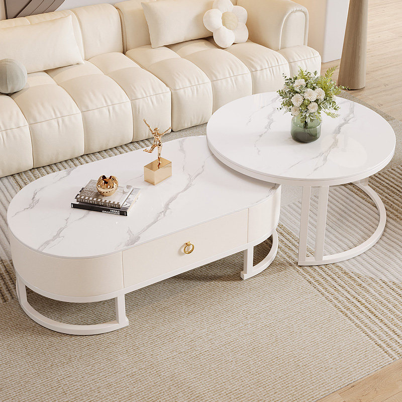 奶油风岩板茶几简约客厅家用小户型轻奢现代北欧椭圆形阳台茶桌,住宅家具,茶几,淘宝优惠券,粉丝福利购,淘宝优惠卷