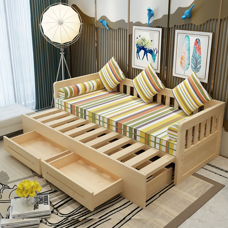 多功能实木沙发床可折叠推拉小户型1.5米客厅1.8单人双人坐卧两用