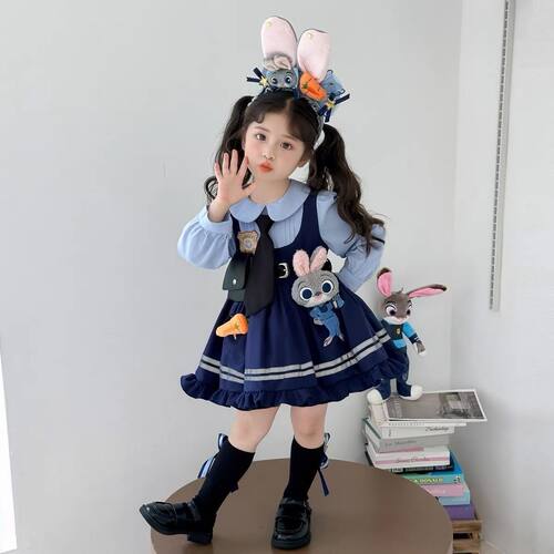 女童兔子警官衣服春季公主裙2026新款女孩洛丽塔儿童春秋装连衣裙