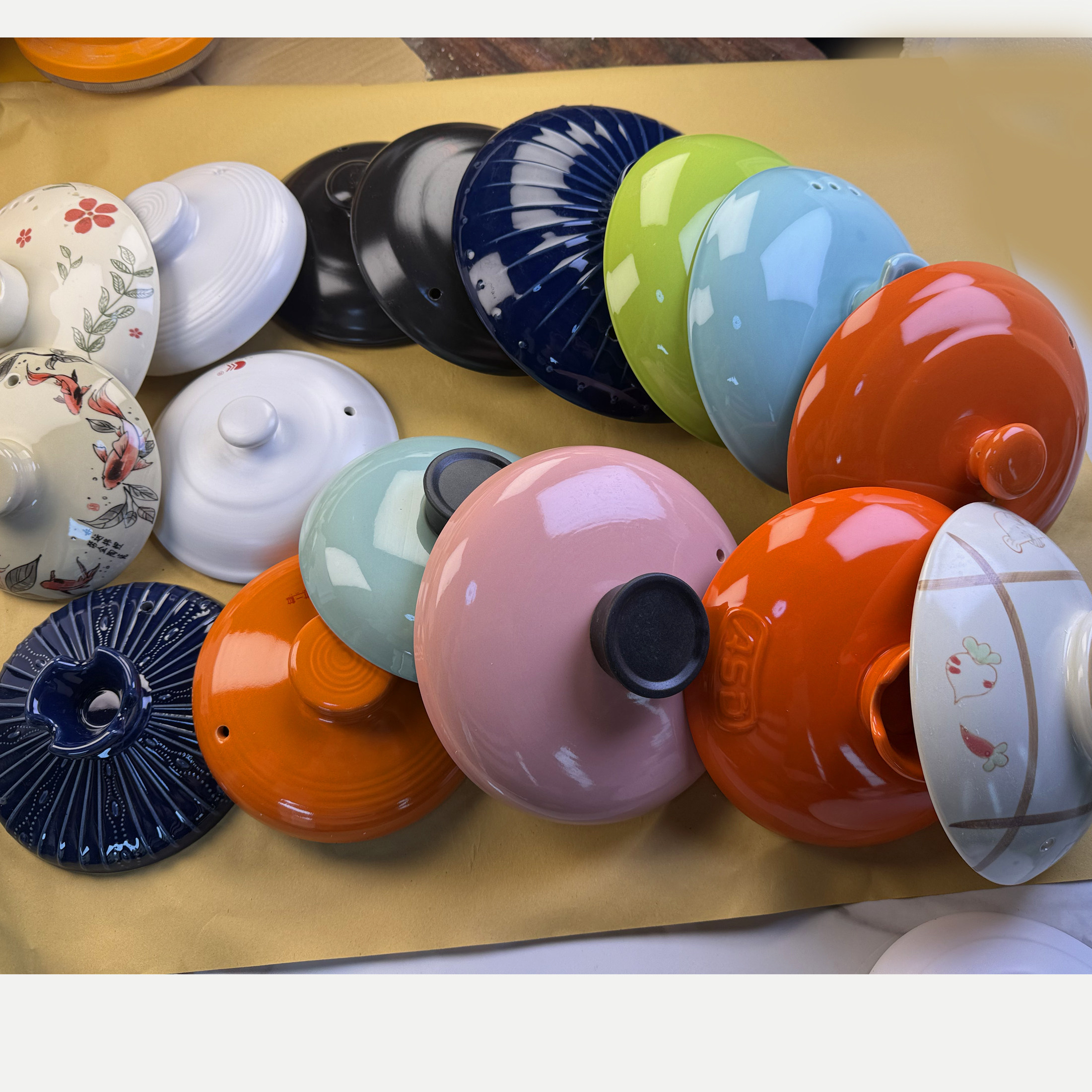 陶瓷砂锅盖子单盖通用配件中药壶盖家用炖锅黄橙色瓷煲炖锅沙锅盖