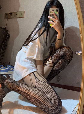 吊带渔网袜大蟒蛇春秋夏季ins黑色肉色薄款丝袜隐形性感长筒