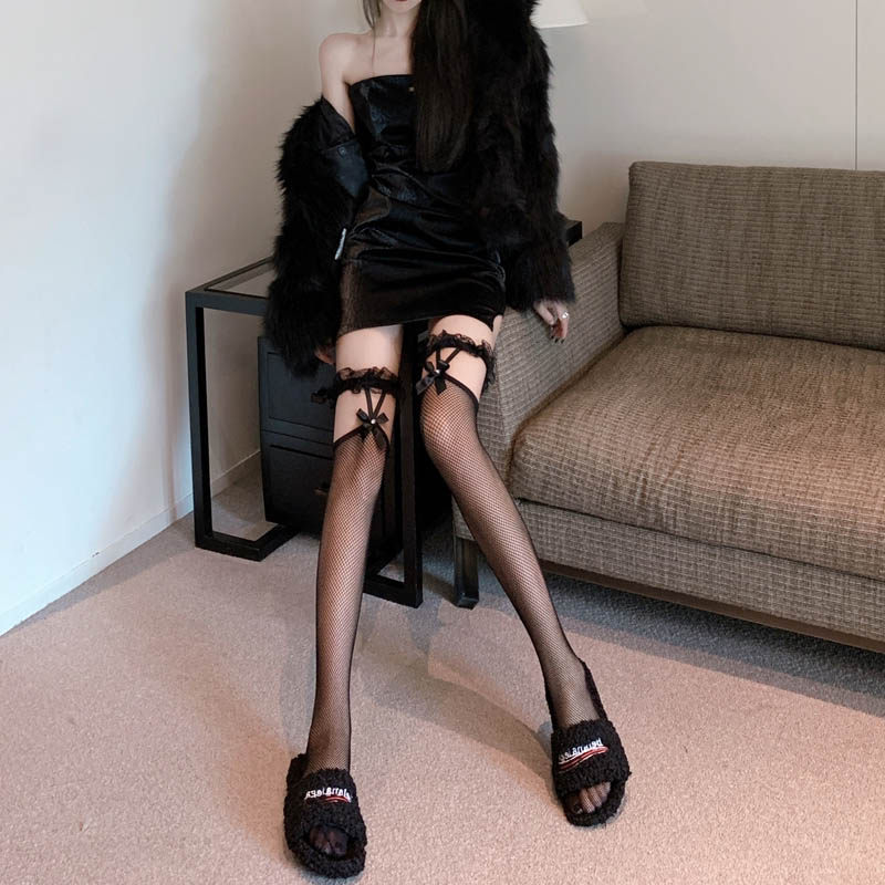 蝴蝶结过膝黑丝袜女薄款ins潮网红性感假吊带高长筒镂空jk渔网袜,女士内衣/男士内衣/家居服,长筒袜,淘宝优惠券,粉丝福利购,淘宝优惠卷