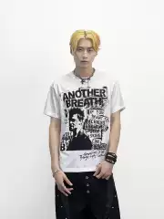 Aknife Yabi-Style Rock Portrait Print Snowflake Cotton Short-Sleeve Men's American Street Style Cool T-Shirt Summer Couple Wear