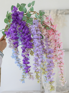 仿真阿勃勒巨型紫藤花长枝串假花绢花垂吊花藤拍照藤蔓婚庆装饰花