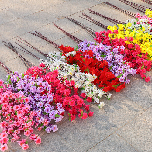 仿真桃花枝客厅假单支落地樱花枝