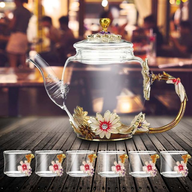 7 pcs/set enamel glass cup coffee mug gift box tea cup and m