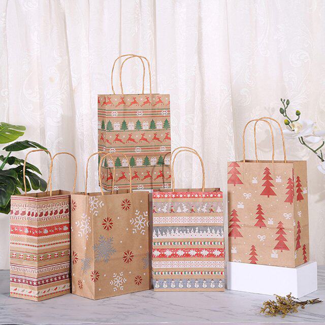 12pcs merry christmas gift bags santa sacks kraft paper bag