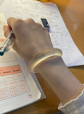 纯天然玛瑙手镯香槟金白月光玉髓高冰透冰种马料正品镯子女款礼物