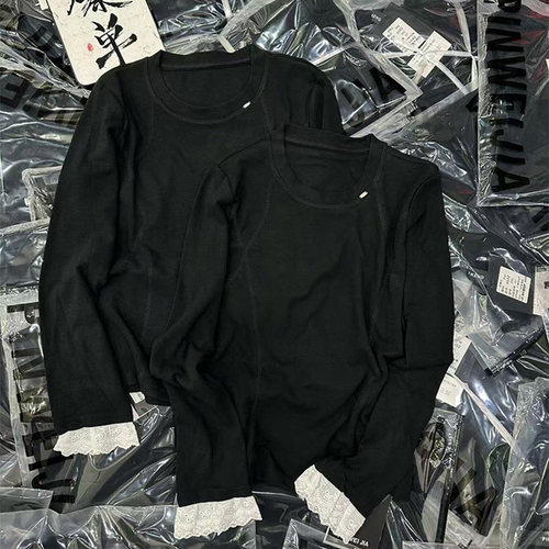 撞色花边撞色百搭圆领修身长袖