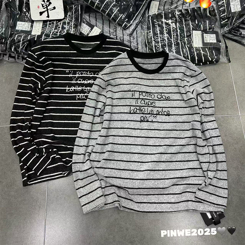 欧货条纹T恤女宽松时尚减龄时尚撞色横条纹显瘦中长款打底衫上衣