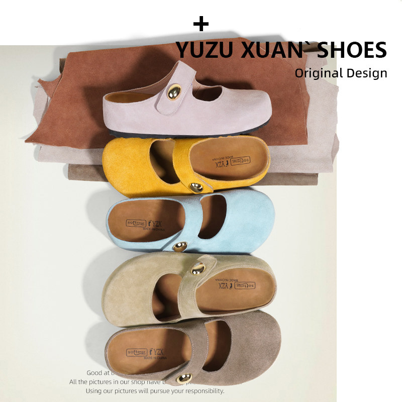 真皮厚底内增高勃肯鞋复古包头半拖女外穿2025夏季新款舒适懒人鞋