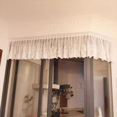 蕾丝窗帘白色开放式厨房隔断帘底边波浪边窗帘成品帘子自粘粘贴式