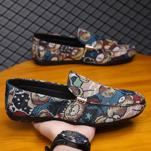 一脚蹬豆豆鞋男春季新款韩版潮流百搭布鞋软底男士休闲懒人国潮风