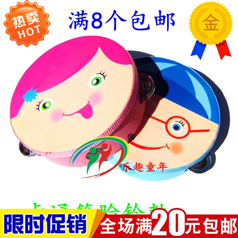 木制玩具儿童手铃鼓 幼儿园跳舞铃鼓 乐器舞蹈铃鼓 卡通手敲鼓
