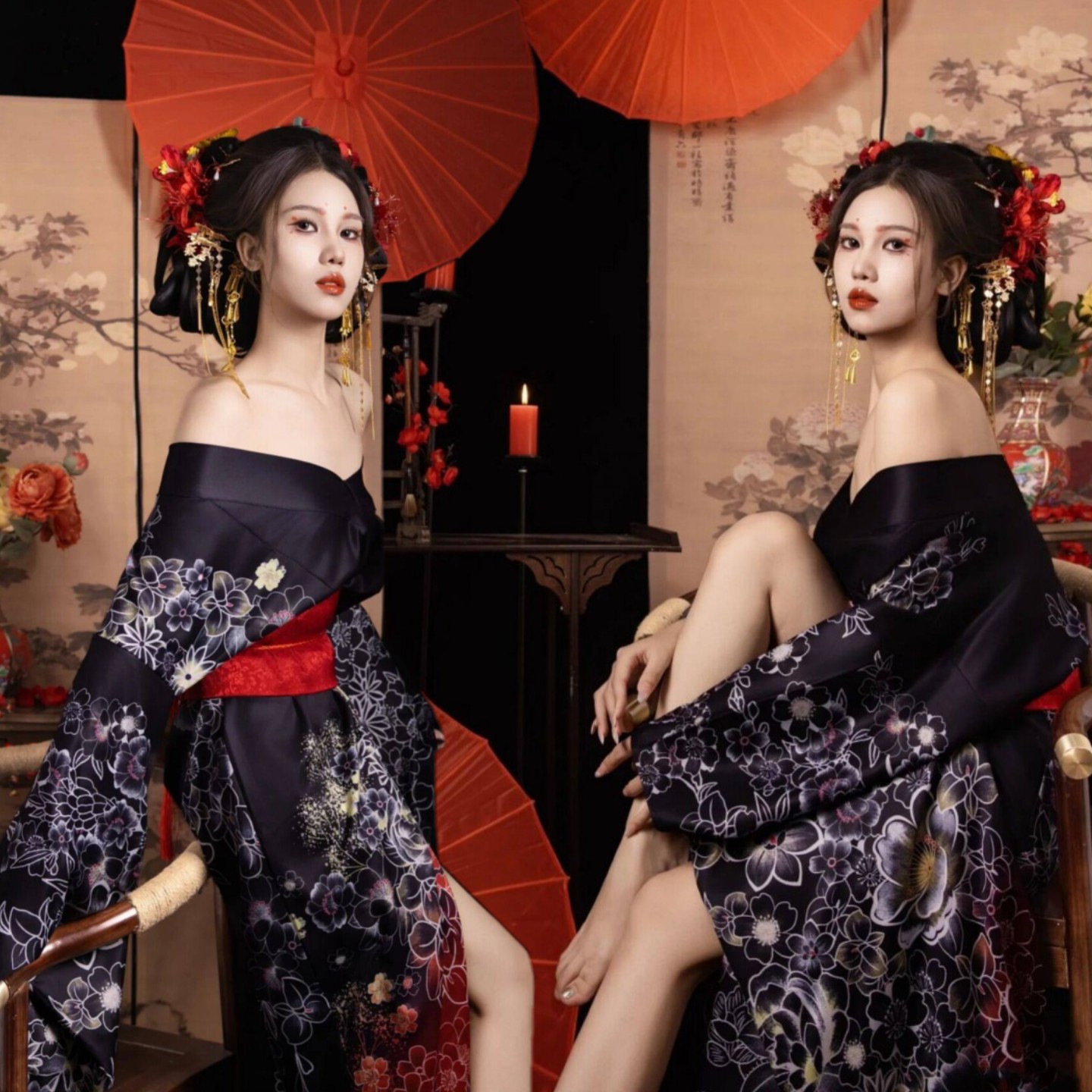 影楼新款黑道和服千金传统日系浴衣写真神明摄影少女改良服装拍照