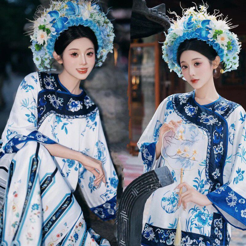 泉州簪花青花瓷清汉女格格写真服