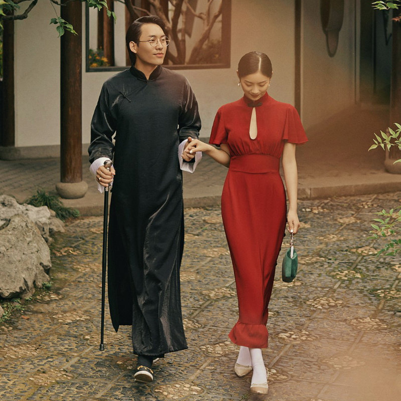 新款影楼主题服装复古民国风中式长旗袍艺术照摄影旅拍款时尚写真