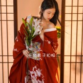 拍照浴衣日本神明少女红色樱花 传统女装 和服改良女日式 中国风正装