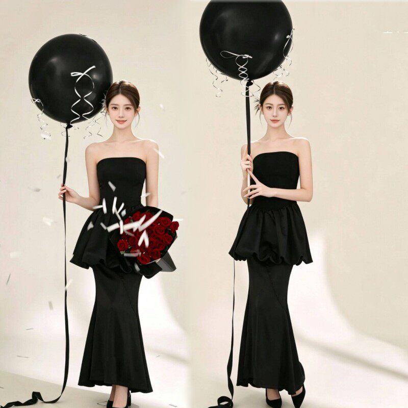 高级感小黑裙生日派对拍照服装