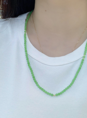 碧玉多圈手链项链圆珠小米珠手串冰底果绿4mm