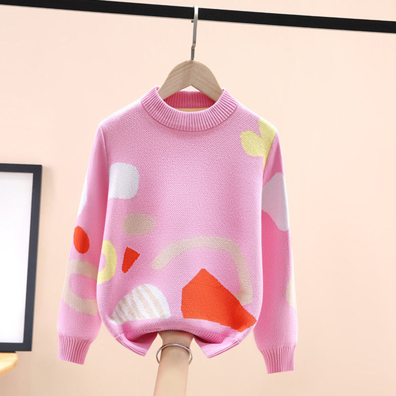 女童毛衣秋冬加绒加厚中大童4-17岁女孩针织可爱圆领彩色打底衫