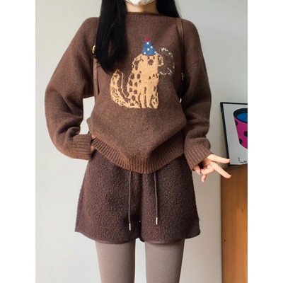 咖色羊羔毛短裤女2025新款配靴子冬季辣妹高腰a字毛绒阔腿靴裤子