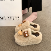 小个子外穿包头一脚蹬保暖棉拖鞋 厚底毛毛拖鞋 女秋冬外穿2026新款