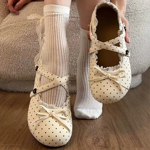 甜美风波点蕾丝蝴蝶结单鞋女2026年秋季新款法式复古百搭玛丽珍鞋