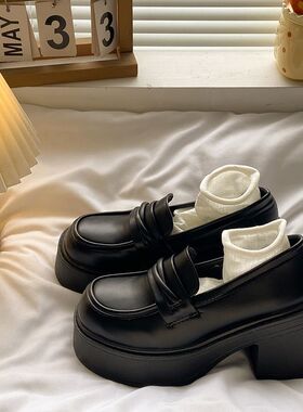 jk制服高跟玛丽珍小皮鞋女英伦风春秋2026新款厚底增高乐福鞋粗跟