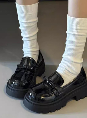 洛丽塔黑色配裙子百搭厚底小皮鞋女英伦2026春季新款一脚蹬乐福鞋