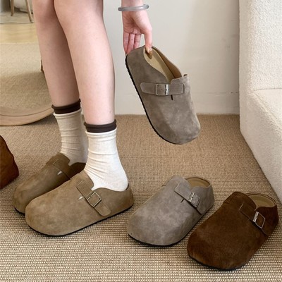 内增高5CM松果勃肯鞋女2025年春秋新款厚底一脚蹬外穿包头半拖鞋