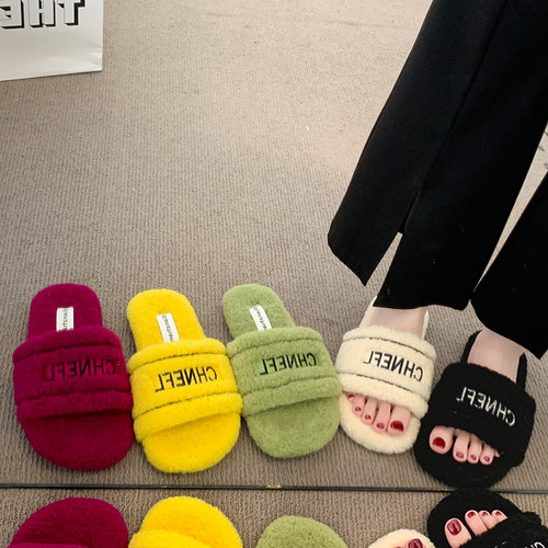 网红毛毛拖鞋女外穿2026年秋季新款韩版糖果色软底舒适一字棉拖鞋